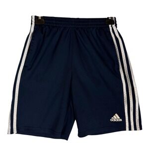 Adidas Shorts Kids 14-16 Blue Mesh 3-Stripes Elastic Waist Gym Athletic